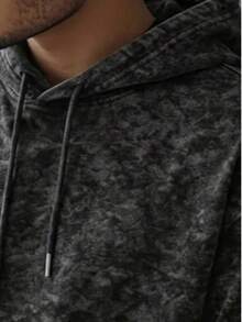 Kaos Hoodie Pria Kasual dengan Efek Usang dan Cuci, Cocok untuk Pakaian Sehari-hari, Santai & Berpergian - Hitam - View 5