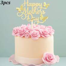 1 cái/3 cái Phụ kiện trang trí bánh hình bướm lấp lánh màu vàng và hồng, thích hợp cho Ngày của Mẹ và tiệc sinh nhật của mẹ. - nhiều màu - Xem 10