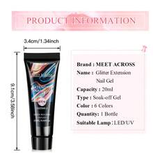 MEET ACROSS 20ml 固体延长胶，指甲加固聚合物，丙烯酸凝胶，闪粉，粉色 UV LED 固化凝胶，快速延长指甲 - 彩色 - 查看 6