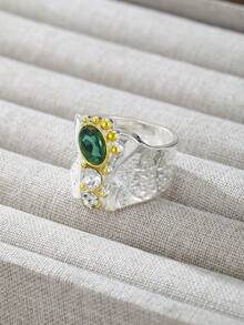 1 pièce Ensemble de bijoux de bague de mariage pour femme, édition large, avec anneaux en zirconium vert synthétique. Convient pour les fiançailles et les célébrations d'anniversaire - anneau - Voir 12