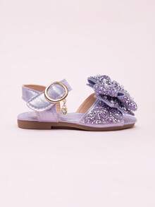 Giày sandal mới năm 2026 cho bé gái, giày công chúa cho trẻ em với nơ đính đá, giày đi biển cho bé gái học sinh, giày mùa hè. - Màu tím - Xem 4