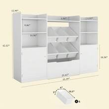 Huisuilinss Toy Storage Organizer,Toy Organizers And Storage With 6 Removable Bins & 6 Cubbies,Kids Bookshelf Bookcase With Movable Chests For Playroom Bedroom Classroom Kindergarten - White - View 3