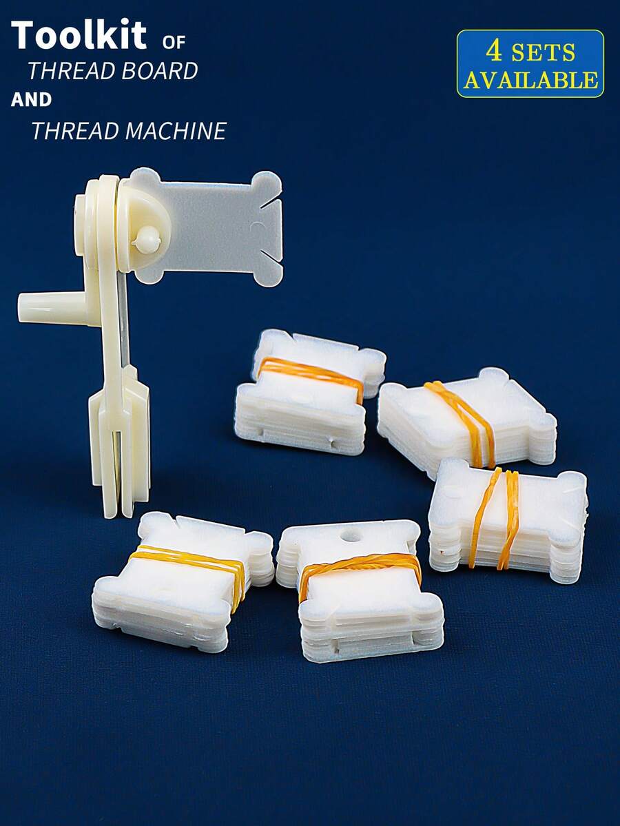 1 Set White DIY Hand Embroidery Cross Stitch Floss Organizer Kit, Includes 50 Or 100 Pcs Floss Bobbins And 1 Floss Winder