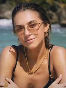 1 chiếc kính thời trang cao cấp hình bầu dục phong cách retro. - Màu nâu - Xem 2