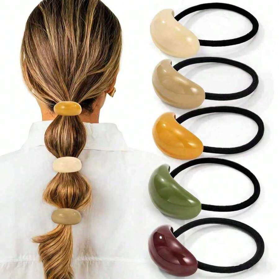 5 chiếc dây buộc tóc hình hạt đậu bóng mượt - Màu sắc trung tính tối giản, dây chun buộc tóc chống trượt, phù hợp cho phụ nữ và bé gái, dùng để buộc tóc đuôi ngựa và búi tóc hàng ngày. - Nhiều màu - Xem 1