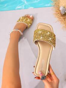 2026新款夏季休闲沙滩平底凉鞋 - 金色 - 查看 12
