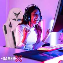 -GAMER-X- Silla Gamer Ergonómica Escritorio de Tela Transpirable con Reposapiés y Soporte Lumbar hasta 150kg Ideal para Gaming Oficina - Sillas Gamer Cómodas Ergonomicas descansapies Rosa - Gris - Ver 3