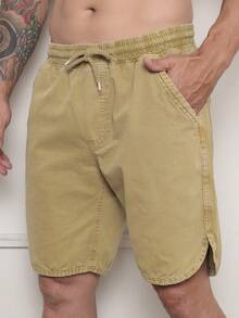 Men's Bermuda Shorts In Twill Fabric With Elastic Waistband - Marrón - Ver 1