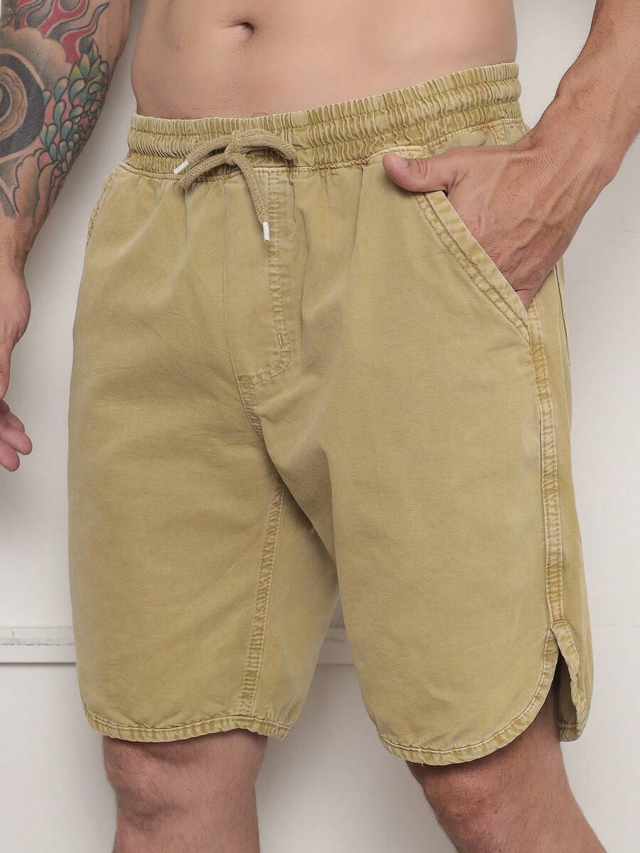 Men's Bermuda Shorts In Twill Fabric With Elastic Waistband - Marrón - Ver 1