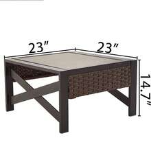Patio Bistro Side Coffee Table Outdoor Furniture Dining Table With Wooden Grain Tabletop, Woven Wicker Rattan, Metal Frame For Deck Poolside Garden Porch (Brown) - Brown - View 4