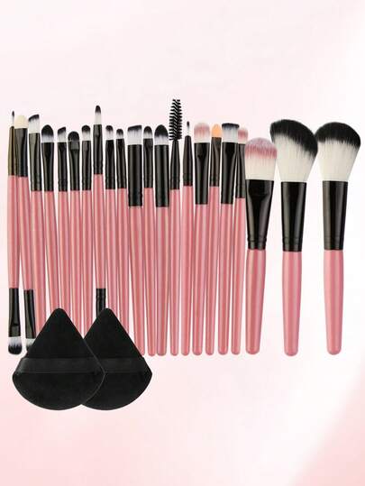 24PCS Makeup Tools Set Including:22PCS Makeup Brush Set+2PCS Triangle Powder Puffs,All-In-One & Beginner-Friendly | Travel-Ready & Gift-Ready | Perfect For Newbies/Her