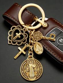 1pc Religious Themed Novelty Keychain | Cross Keychain, Bag Charm, Comes With Various Accessories, Prayer Amulet, Can Decorate Bags And Phones, Car Accessory, Jewelry Keychain Pendant - Multicolor - View 1