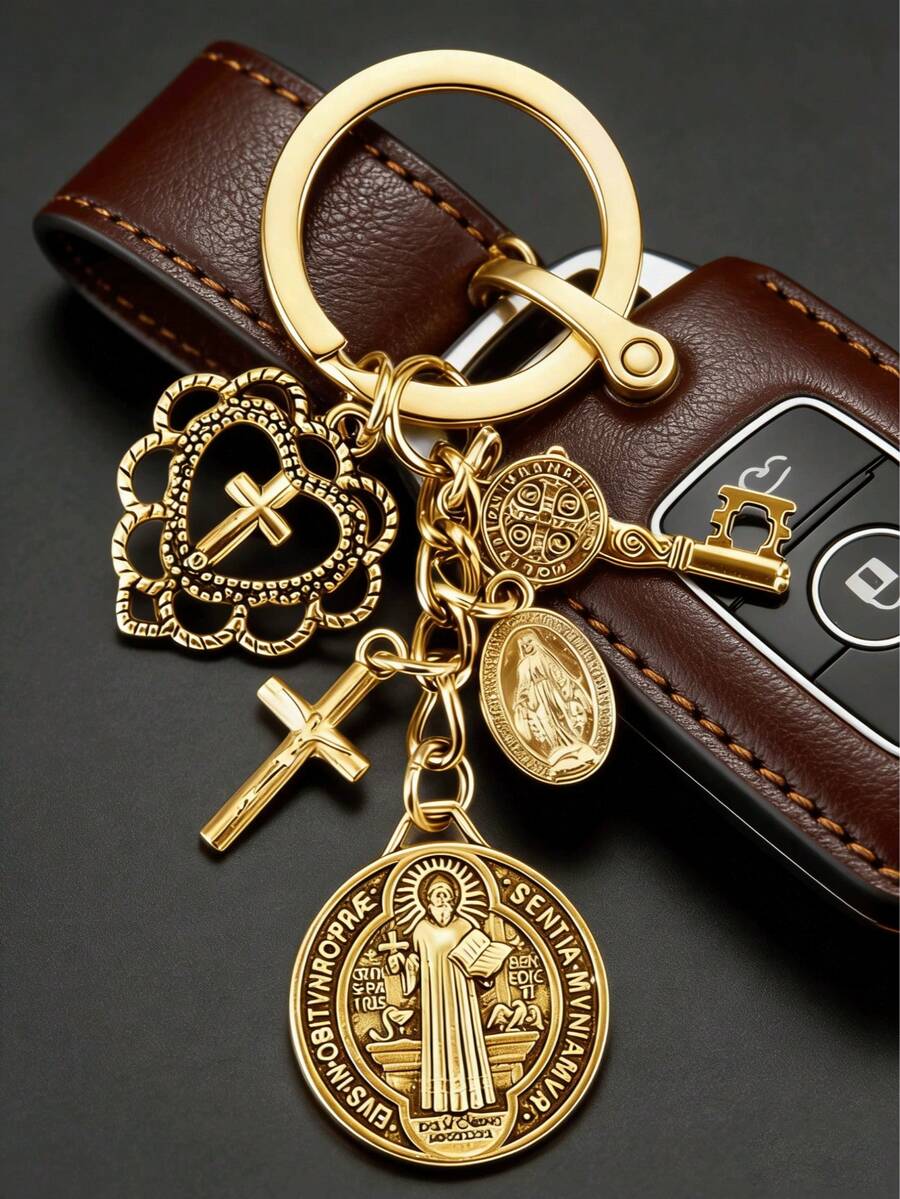1pc Religious Themed Novelty Keychain | Cross Keychain, Bag Charm, Comes With Various Accessories, Prayer Amulet, Can Decorate Bags And Phones, Car Accessory, Jewelry Keychain Pendant - Multicolor - View 1