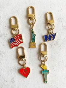 5pcs Flag Keychain Key Ring With Statue Of Liberty Charm Car Key Ring And Bag Pendant, Suitable For Independence Day, Street Style Accessories, Independence Day Decorations - Multicolor - View 5
