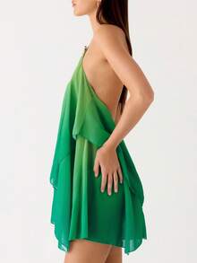 Women's Gradient Halter Mini Dress, Layered Ruffle Hem Dress For Summer Club Nights  Party Outings - 薄荷綠 - 查看 2