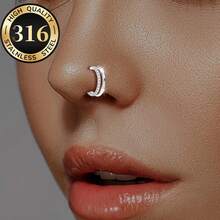 SENLANSP 1 chiếc khuyên mũi hai lớp bằng thép không gỉ 316L, đính đá CZ, kiểu bấm lỗ mũi, unisex, thích hợp đeo hàng ngày, dự tiệc và làm quà tặng. - vòng mũi - Xem 4