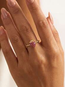 ESBERRY 1pc Red Diamond Inlaid Strawberry Shaped Women's Ring, Beautiful And Charming, Suitable For Daily Wear Or As A Gift For Friends - Strawberry Ring - View 4