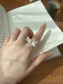 1pc Fashionable Swallow Design Open Ring, Suitable For Daily Wear - Silver - View 3