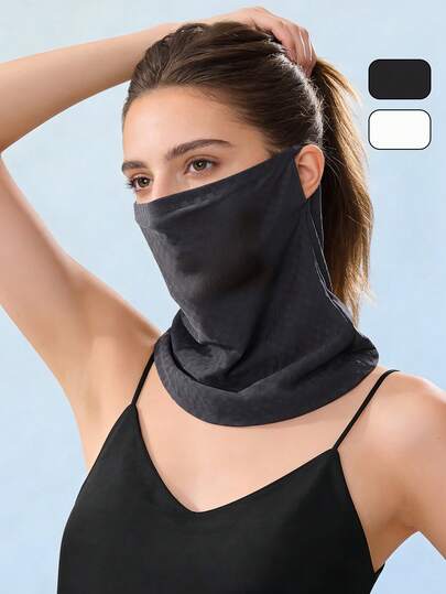 Khẩu trang lưới đeo tai bằng lụa băng UPF50+, họa tiết caro, bảo vệ cổ, nhanh khô, trang phục đạp xe ngoài trời, chống tia UV hiệu quả, thiết kế móc tai chống trượt, vải lụa băng thoáng khí và mát mẻ.