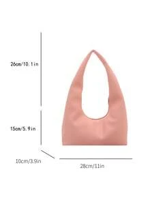 1 pieza Bolso de mano de unicolor de PU personalizado para uso diario, bolso de tela minimalista, bolso de hombro, bolso de sobaco - Rosa - Ver 3