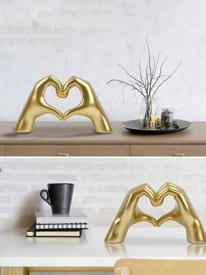 1pc Minimalist Resin Crafted Heart-Shaped Decor, Suitable For Living Room, Study, Bedroom, Desk Decoration, Gesture Decor, Modern Heart-Shaped Finger Sculpture, Handmade Home Decor Art Sculpture, Creative Wedding & Dining Table Decor, Wedding Decoration, Leopard Print Resin Craft Decor, Home Decoration, Resin Crafts, Bedside Table Sculpture Decor, Desk Gesture Decor, Couple's Birthday Gift (Differences In Batches Do Not Affect Use And Appearance)