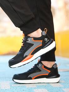 男女通用新款透气安全鞋，防砸防滑防刺穿工作鞋，轻便舒适建筑防护鞋，男女劳动防护鞋，男女户外运动鞋 - 黑橘色 - 查看 6