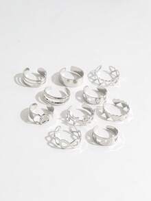 Bộ 10 chiếc nhẫn đeo ngón chân có thể điều chỉnh kích thước hình ngôi sao, mặt trăng, trái tim, bướm, trang sức chân đi biển. - Bạc - Xem 4