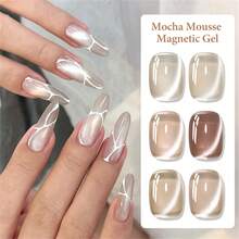 MEET ACROSS 7毫升裸色水光猫磁性凝胶指甲油香槟摩卡慕斯闪亮亮片半永久可卸UV凝胶水晶指甲油美甲美甲用品 - 彩色 - 查看 6
