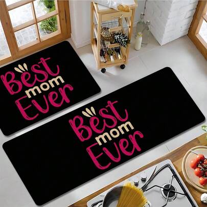 1pc Mother's Day Themed Pattern Printed Linen Kitchen Rug, Bathroom Mat, Doormat, 3D Printed Rectangle Carpet For Living Room, Bedroom, Hallway, Bathroom, Laundry Room - Polyester Rug, Suitable For Indoor And Outdoor Home Decor