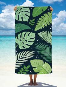 1 Stück tropisch grüne Pflanze Strandtuch, dunkelgrüner Hintergrund mit Schildkrötenblatt Muster, schnelltrocknende Strandwicklung, praktisch für Strand, Pool und Fotoshooting - Verschiedenfarbig - Übersicht 7