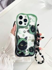 奶油色波浪边亮面猫咪彩绘防摔手机壳，配串珠手链配件，兼容 17 Pro/17 Air/17/17 Pro Max/16/11/16 Pro/16 Plus/16 Pro Max/16 e/15 Pro Max/13/14/12/XS/XR/7G/8P，Galaxy A17/A07/S26/S26 Plus/S26 Ultra/S25/S25 Plus/S25 Ultra/A16/A36，11/12 Pro/12/12 X/13 Pro/14 Pro/15 Pro，10/9/Note9/12c/Note11 Pro/Note8 Pro，国际版，非国内版 - 彩色 - 查看 3