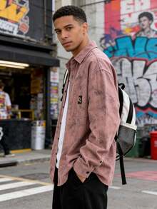 New Arrival: Men's "Rebel-Chic" Long-Sleeve Shirt - Spring/Autumn Printed Workwear-Style Top | Men's Loose-Fit Shirt Jacket - 粉色 - 查看 2