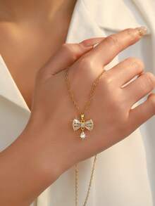 1 chiếc dây chuyền mặt hình bướm mạ vàng dành cho nữ - Dây chuyền mặt hình bướm thanh lịch với ngọc bích hồng và đá cubic zirconia trong suốt hình giọt nước, trang sức tối giản hàng ngày, quà tặng công sở, ngày Valentine, sinh nhật, kỷ niệm cho mẹ, bạn gái, vợ. - Nhiều màu - Xem 2