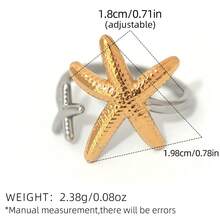 3pcs/Set 18K Gold Plated 304 Stainless Steel Starfish Rings, Fashionable Stackable Beach Style Rings Suitable For Women And Teen Girls - Multicolor - View 9