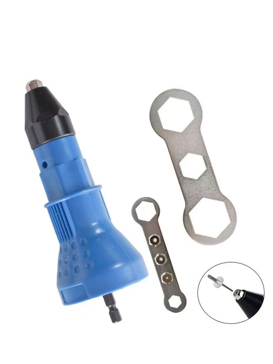 1件电动铆钉枪铆接工具，无线铆钉钻适配器，铆螺母工具，铆钉钻适配器（2.4mm-4.8mm）