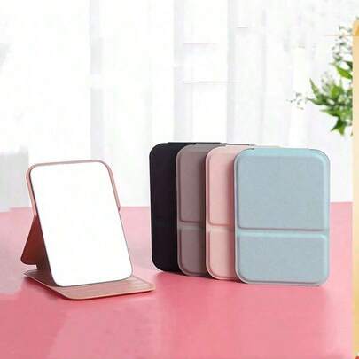 [Màu ngẫu nhiên] Gương trang điểm gấp gọn bằng da PU, gương trang trí trong nhà, gương cầm tay du lịch & cắm trại với chân đế điều chỉnh được, phù hợp cho ký túc xá, văn phòng, phòng tắm, món quà tuyệt vời cho phụ nữ & bé gái, vật dụng cần thiết khi đi du lịch.