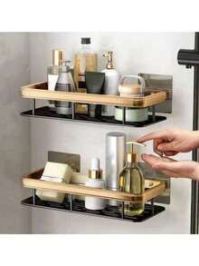 1个浴室壁挂式收纳架，无需钻孔，承重约4公斤 - 彩色 - 查看 5