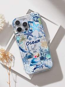 1个装防震手机壳，简约海洋元素设计 - 海豚、海星、帆船，透明材质，带大摄像头开孔，适用于 17 Air/17 Pro Max/17/16 Plus/15/14/13/12/11/XS Max/XR/7/8 - 彩色 - 查看 3