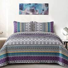 Boho Quilt Set King Size Purple Bohemian 3 Pieces Quilt Sets Lightweight Bedspread Coverlet Bedding Set for All Season 103"x90" - Morado - Ver 1