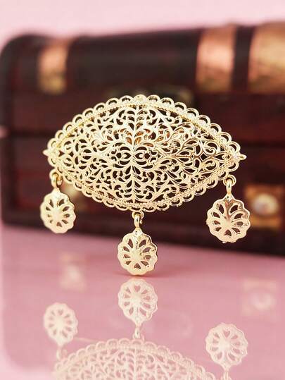 1 chiếc ghim cài áo hình hoa rỗng kiểu cổ điển, mạ vàng hợp kim kẽm, họa tiết cuộn xoắn, dành cho nữ, thích hợp làm phụ kiện cho váy dự tiệc, cũng có thể dùng làm quà tặng.