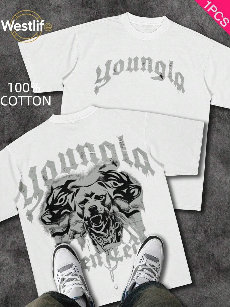 Men's Graphic T - Shirt | Bulldog Print | Daily Wear | 100% Cotton | Unisex Crewneck Gift T - Shirt - 白色 - 查看 1