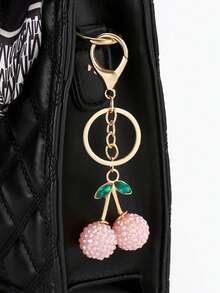 1pc Women's Elegant Alloy Crystal Cherry Keychain, Rhinestone Simulated Cherry Bag Charm Gifts For Mother, Father, Graduation, And Teacher - Multicolor - View 3