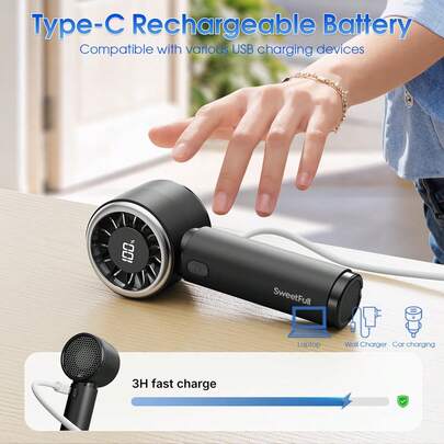  SWEETFULL tragbarer Mini-Ventilator, 5-Gang Handventilator mit Batteriestandsanzeige, USB aufladbar, leicht, persönliche Kühlung für Innen/Außen, Reise für Männer & Frauen