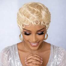 4英寸指波像素卷假发，巴西雷米真人发613金色全蕾丝假发，深波浪卷玫瑰网帽 - S613 - 查看 6