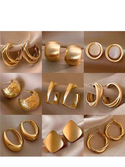 3对复古港式高端优雅小众金属耳环套装，女士款，随机混搭款式