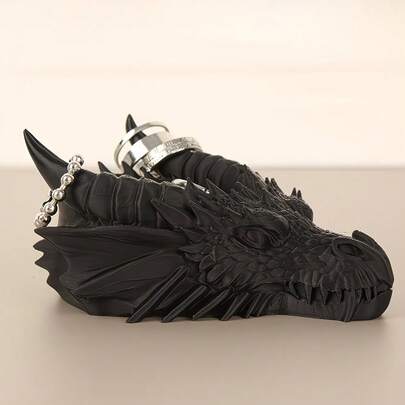 1个哥特式龙头首饰托盘，暗黑风格桌面装饰，戒指项链收纳架，实用桌面整理器及装饰配件