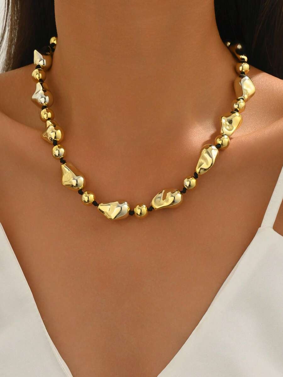 1 chiếc vòng cổ hạt vàng kiểu dáng mùa hè, vòng cổ choker hình học CCB hữu cơ, trang sức thời trang dự tiệc bãi biển, phụ kiện đeo nhiều lớp dành cho nữ. - Vàng - Xem 1