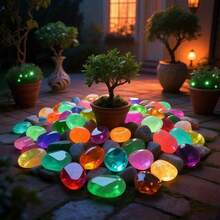28 Oversized Luminescent Stones - Self-Lighting, Solar-Operated/Battery-Free , Ideal For Indoor/Outdoor Christmas, Garden, Aquarium, Party Decorations - Assorted Colors - Sturdy All-Weather Decoration - Multicolor - View 8
