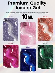 YOKEFELLOW 10毫升闪粉凝胶指甲油，夏季粉色、蓝色、绿色、橙色闪粉假日美甲闪亮脚趾甲亮泽指甲油可卸UV/LED家用DIY美甲沙龙礼品 - 彩色 - 查看 2