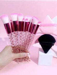 YZIMENG 10pcs Professional Makeup Brush Set + 2pcs BB Cream Puff, Blush Brush, Powder Brush, Makeup Tools, Pink & Burgundy Eyeshadow Brushes Full Set - Multicolor - View 3
